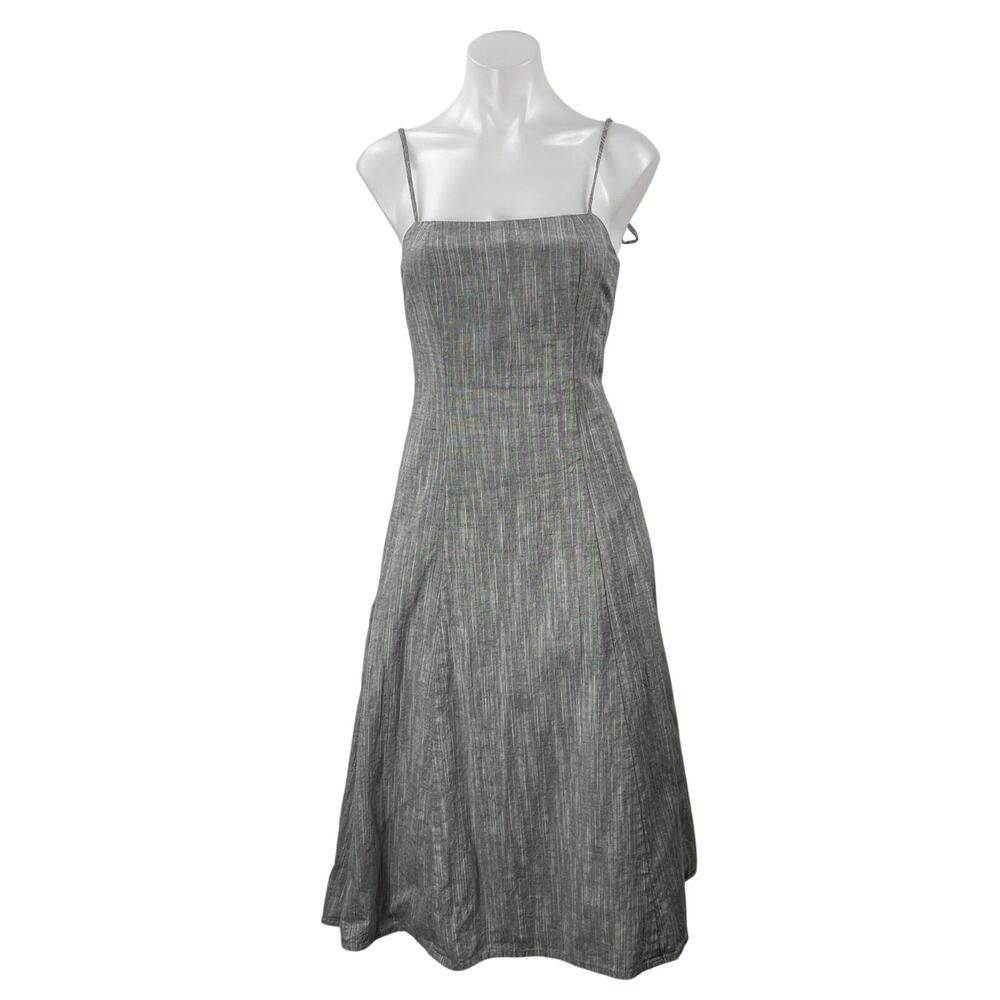 A Dong Silk Gray Sleeveless Tie Cami Square Neck A Line Fit & Flare Midi Dress S